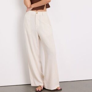 Lulu’s Beige Linen High Rise Wide Leg Trouser Pants